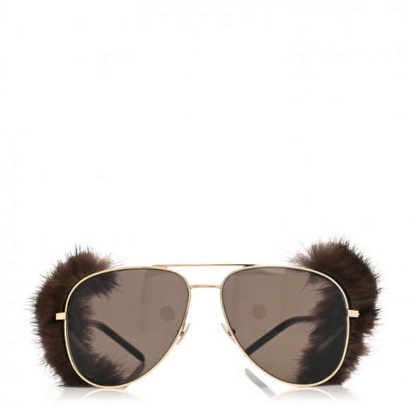 Saint Laurent Metallic Classic 11 Shields 59mm Mink Fur-trim Sunglasses - Picture 1 of 7